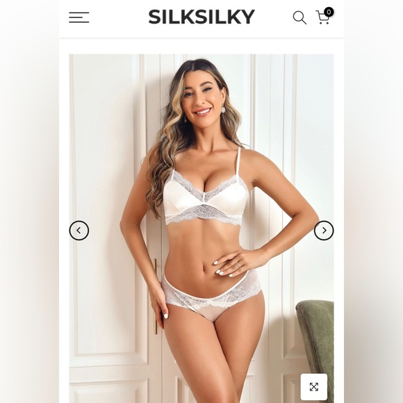 NWT Silksilky 100% Pure Silk -Silk Blend Solid Color Bra & Panty Set Color white - Picture 2 of 13